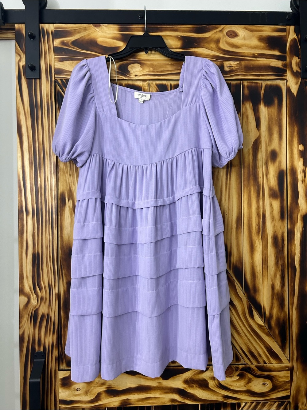 Umgee Lavender Tiered Puff-Sleeve Dress
